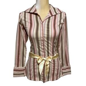 Ezpresso Long Sleeves Striped Button Down Blouse Women S *Pls See Description*